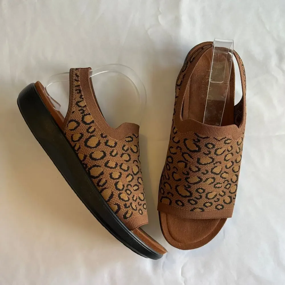 TRAQ by Alegria Barett Leopard Knit Sport Sandals 9.5